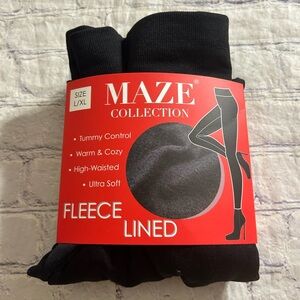 MAZE COLLECTION FLEECE LINED TUMMY CONTROL WARM & COZY HIGH-WAISTED BLACK L/XL